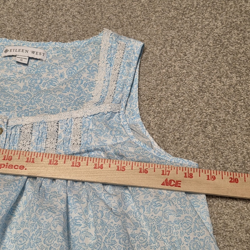 Eileen West Women's Blue Floral 100% Cotton Sleeveless Nightgown Dress Sz Small - Picture 6 of 7